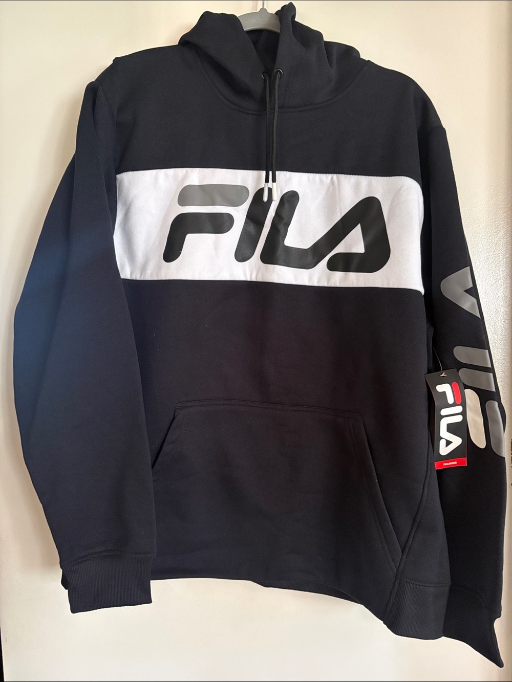 Fila Black Hoodie with White Logo Panel